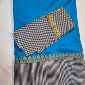 Dupian silk saree with black and white check cotton silk border