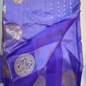 Pure organza and mango silk checkered  Blue saree