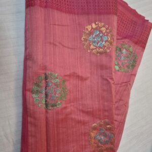 Semi kosa silk Machine thread embroidery Magenta Color