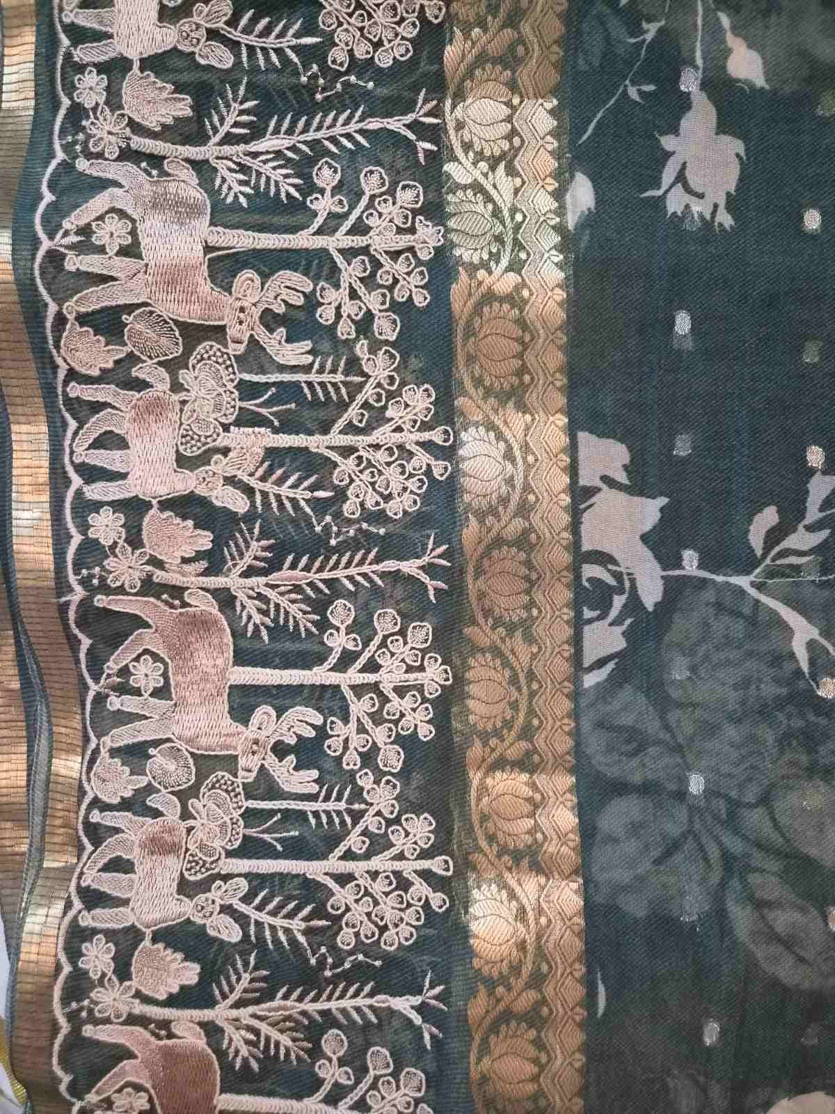 Golden Border printed organza 1 Golden Border printed organza 1